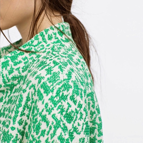 ZARA Green Jacquard tweed Jacket with Patch Pockets SZ M - Picture 16 of 16